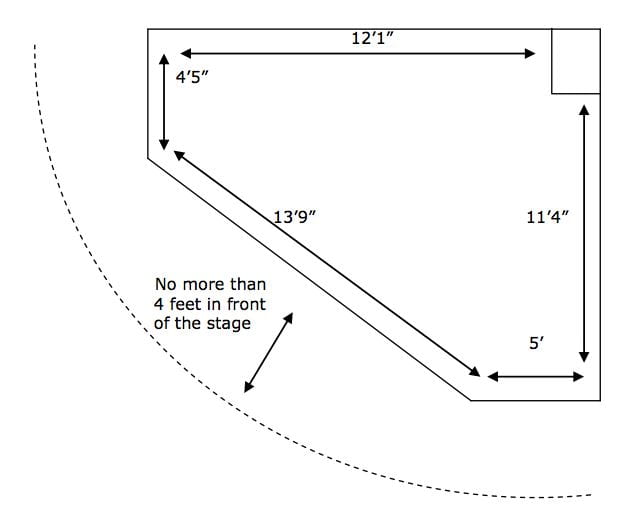 Curb Cafe Stage Plot with dimensions